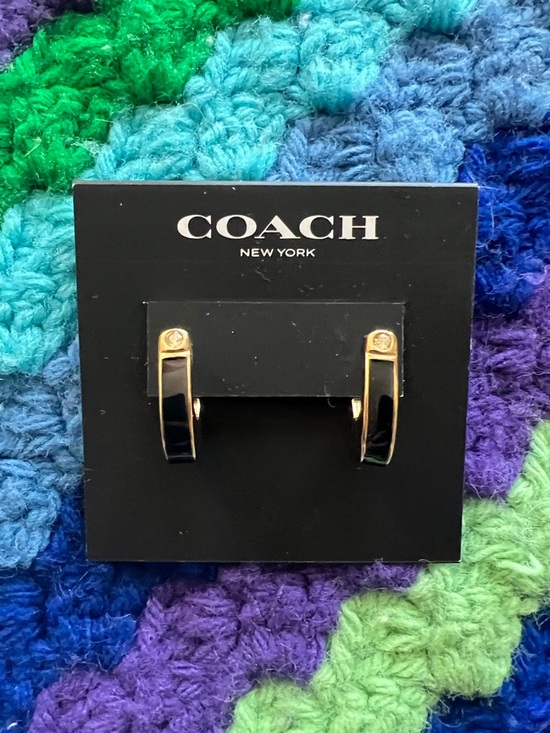 Coach Accessories - Coach Black and Gold Small Hoop Earrings